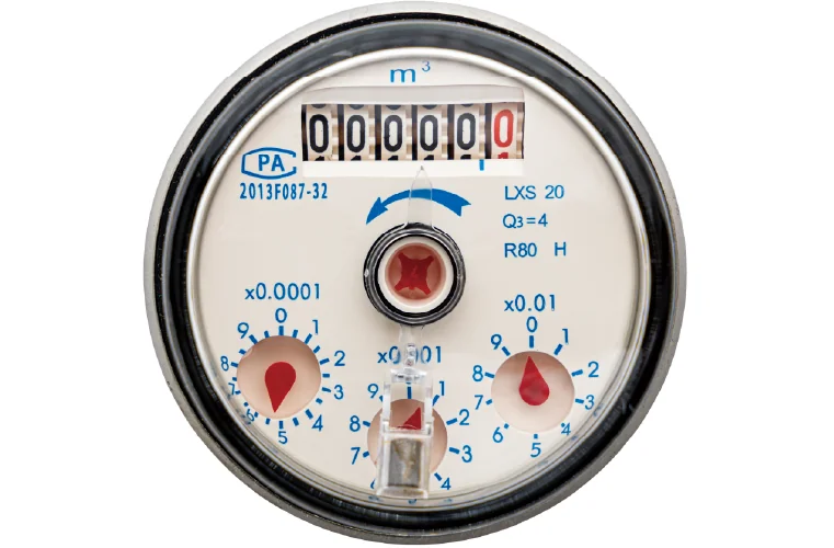 Mechanical register counter for a Woltman water meter